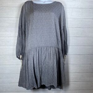 Paper Crown polka dot oversized dress, puff sleeve, drop waist, gray, Large, USA